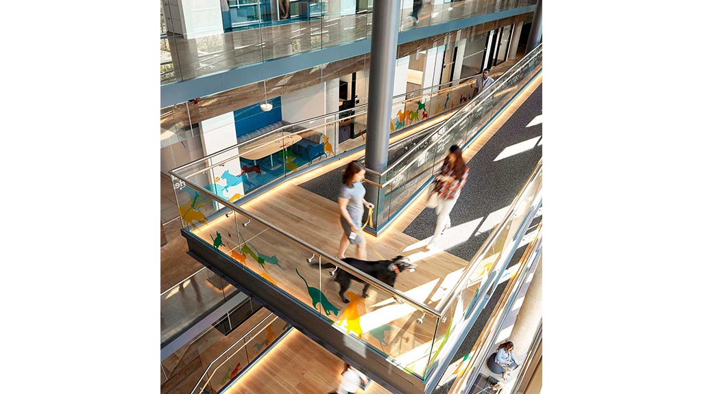 People walking on a walkway.