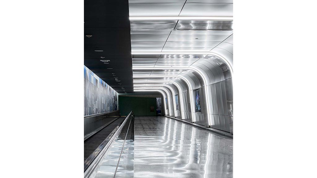 A subway tunnel with a train.