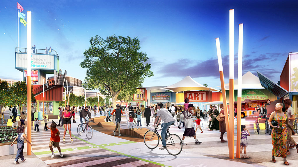 People walking on a sidewalk.