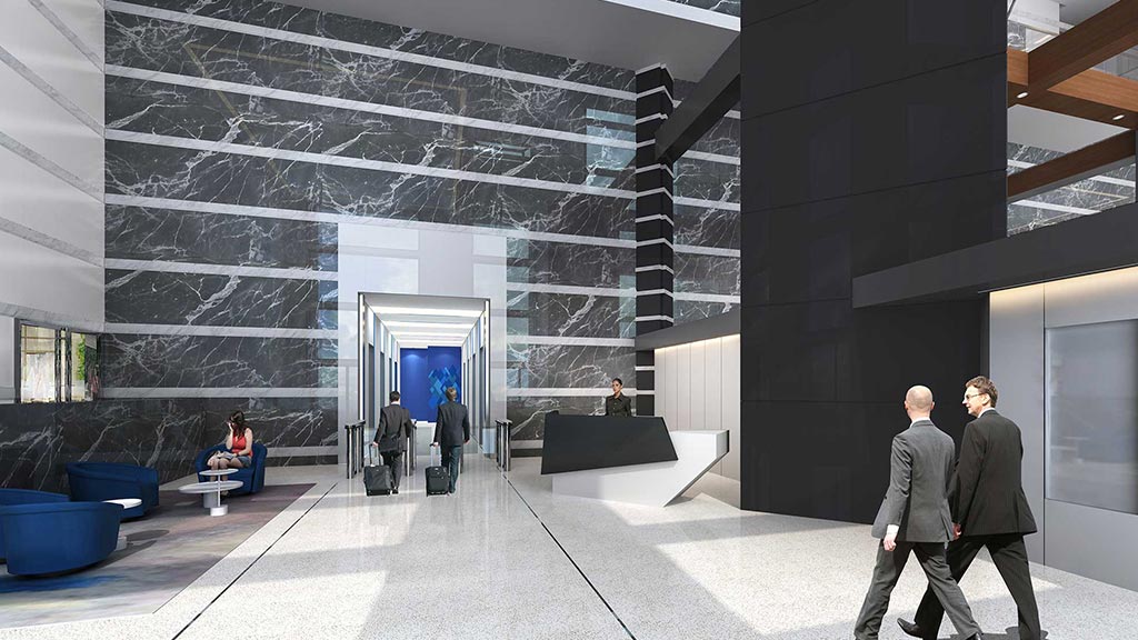 People walking in a building.