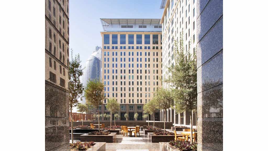 A courtyard between two buildings.