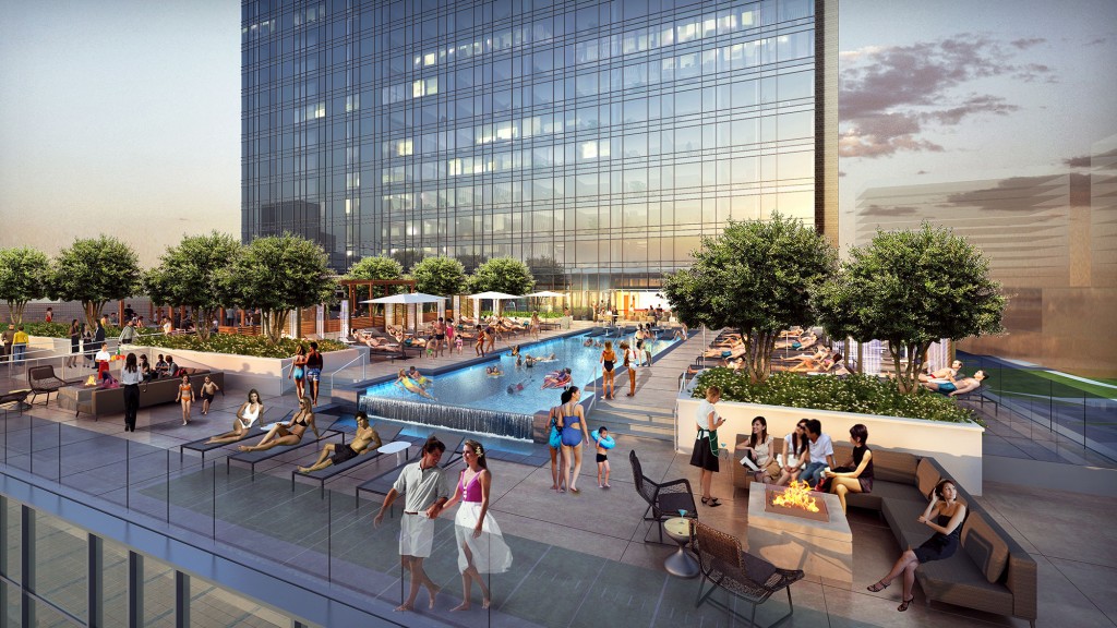 A group of people in a swimming pool.