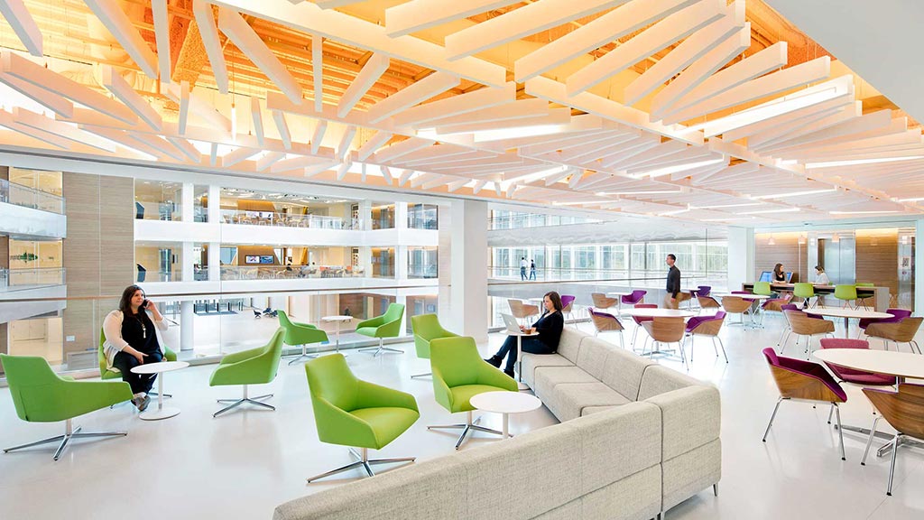 A room with tables and chairs.