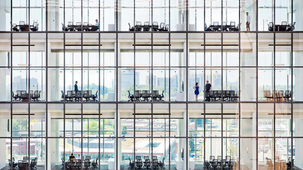 A high angle view of a building.