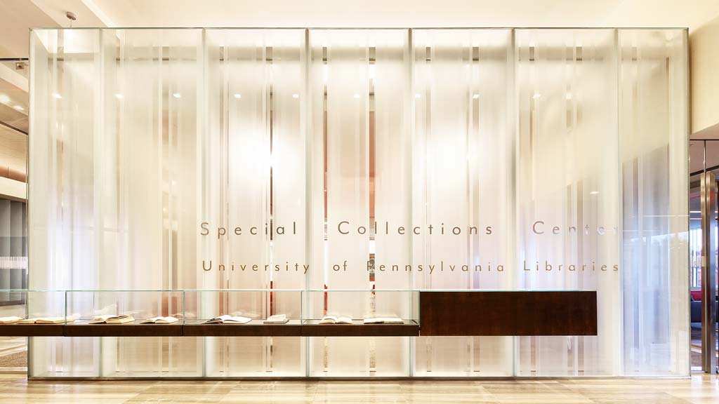 A room with a large glass wall.