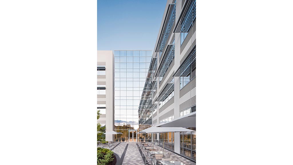 A building with glass windows.