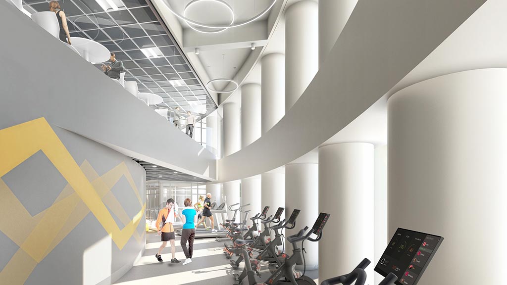 A group of people in a gym.