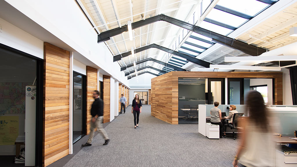 People walking in a building.