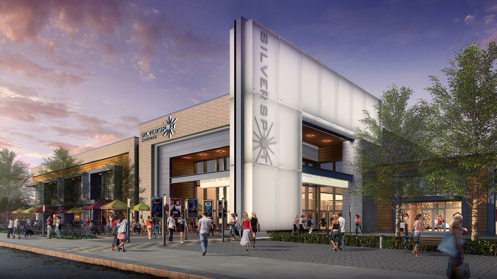 A building with people walking around.