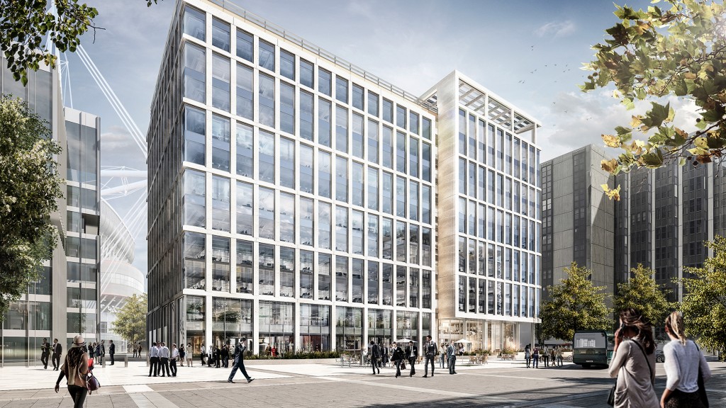 A large building with glass windows.