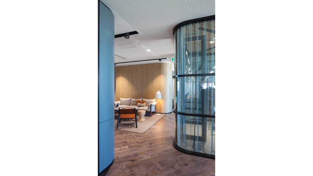 A room with a glass door.