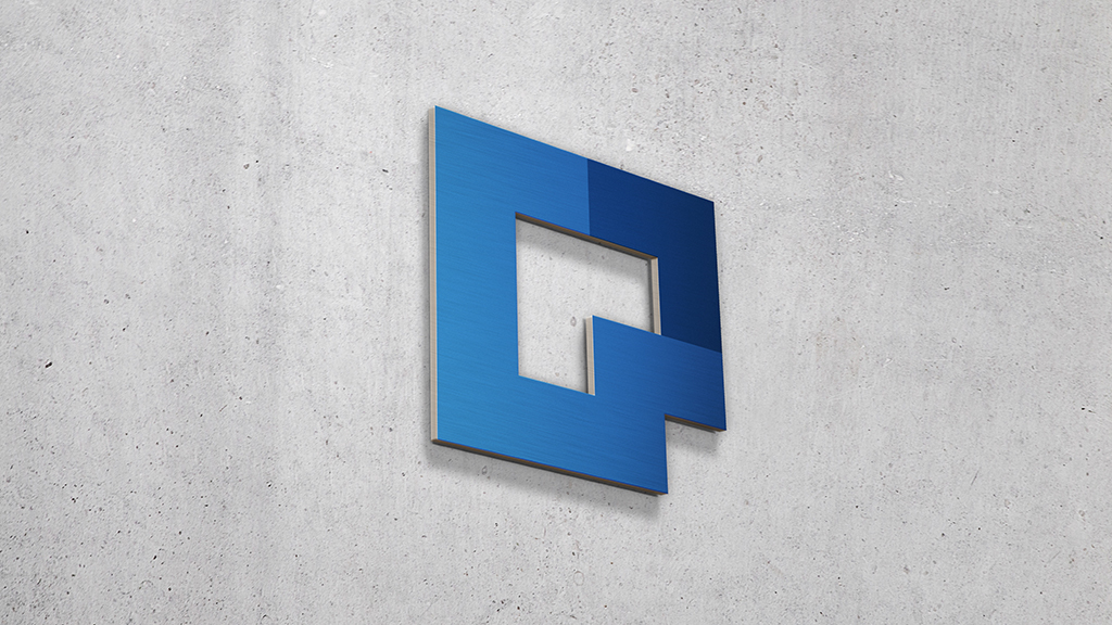 A blue and white sign.