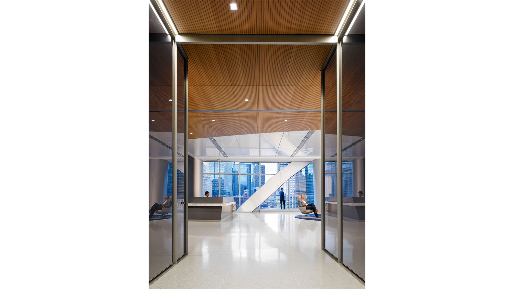 A large room with glass doors.