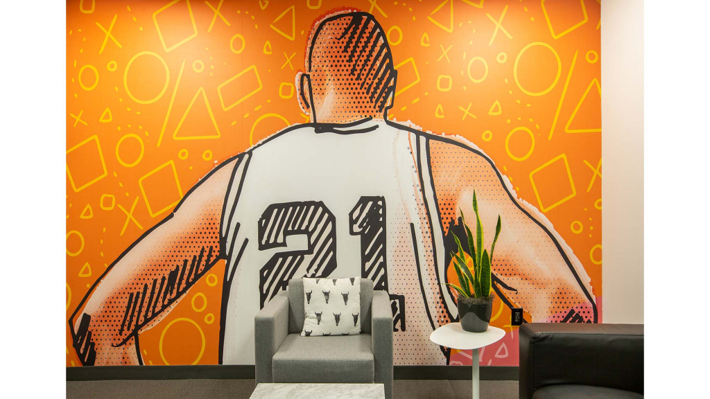 A chair and a table.