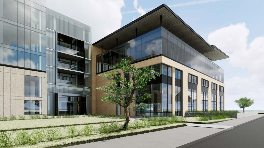 A building with glass windows.