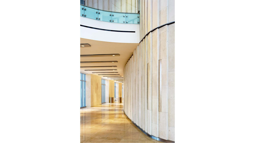 A hallway with white walls.