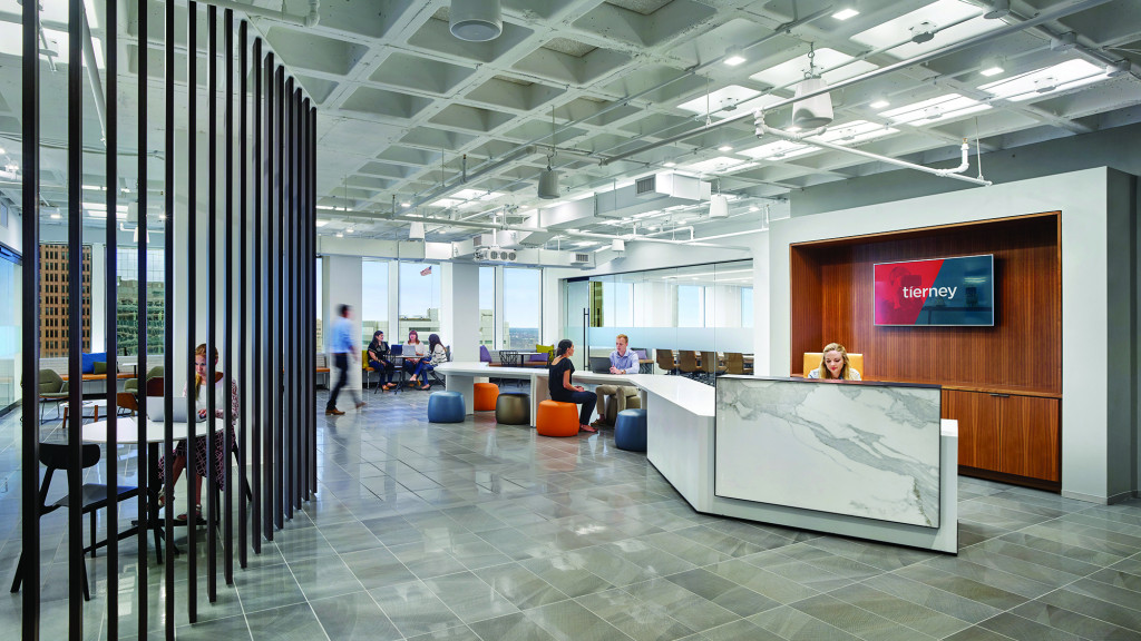 A group of people in an office.