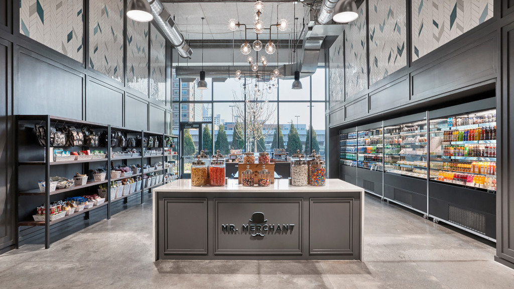 A store with a display case.