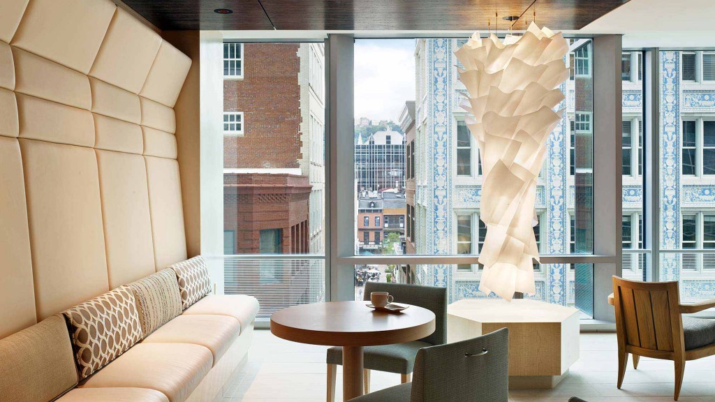 A room with a large window.