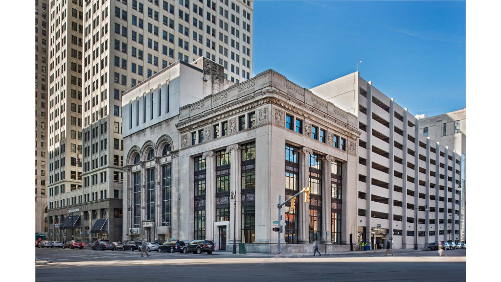 A large building with many windows.
