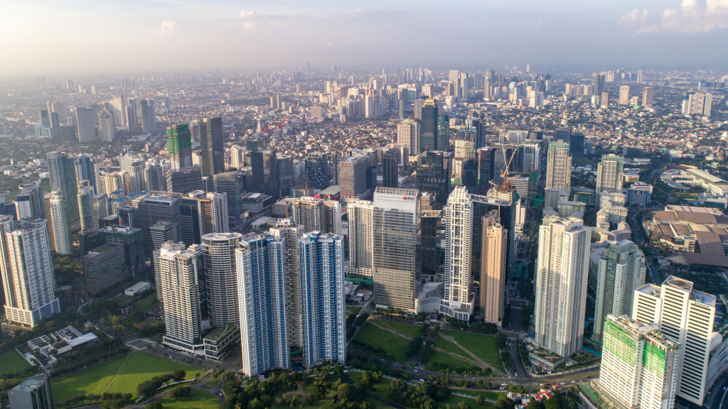 Victoria Peak with many tall buildings.