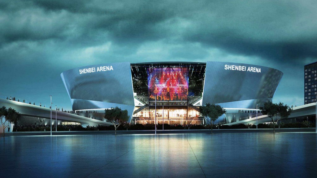 A large building with a large screen.