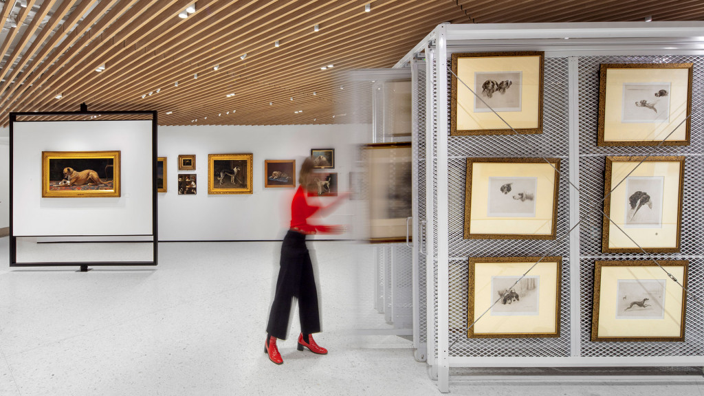 A person walking through a museum.