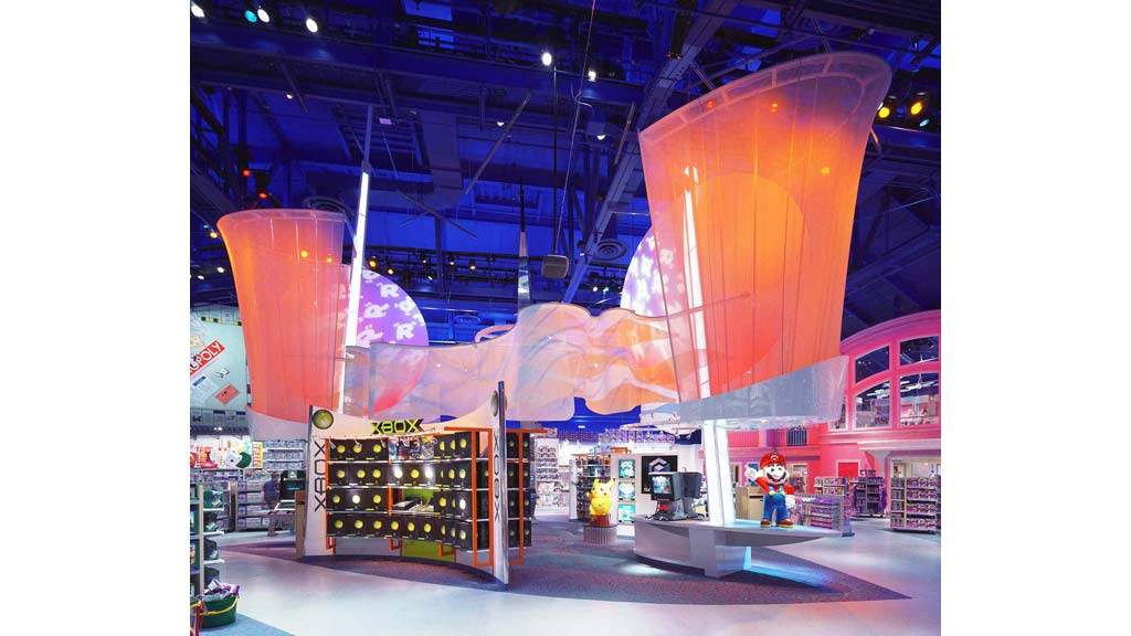 A large red and white rocket.