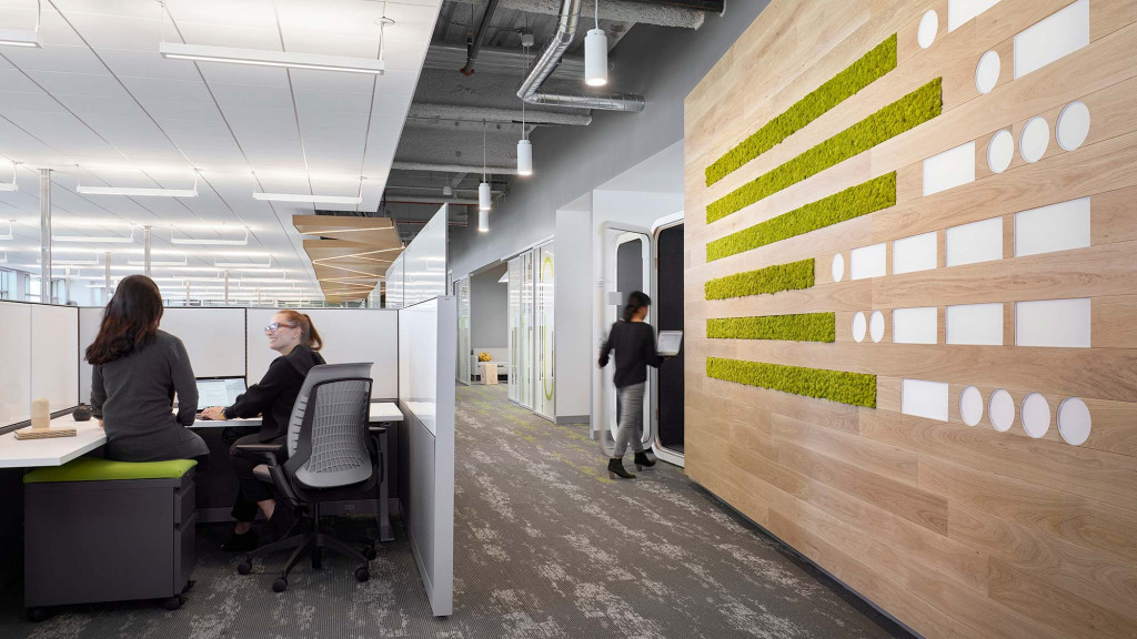 A group of people in an office.