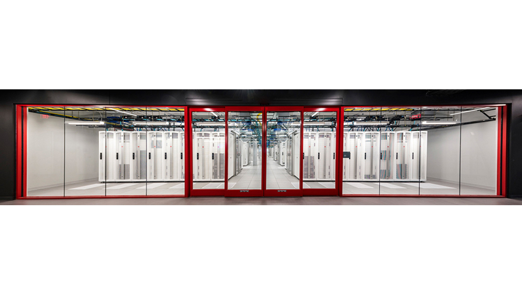 A room with red and white lights.