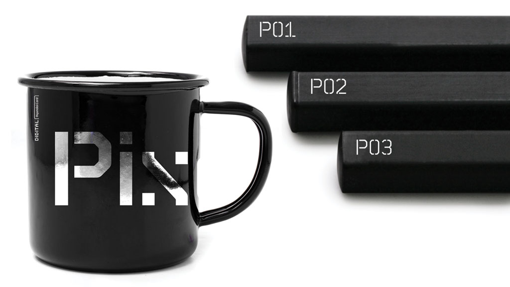 A black coffee mug.