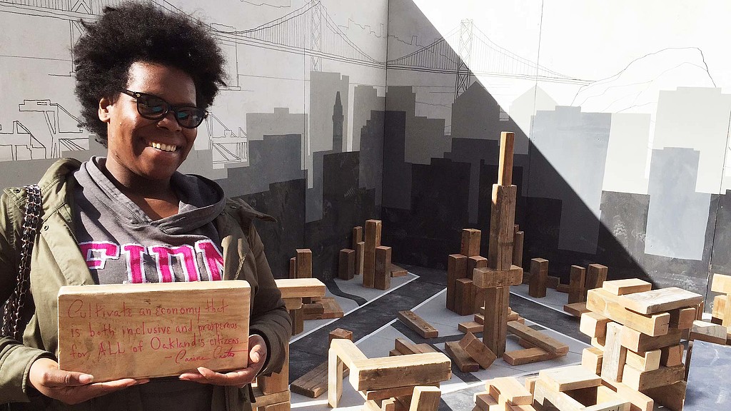 A person holding a sign.