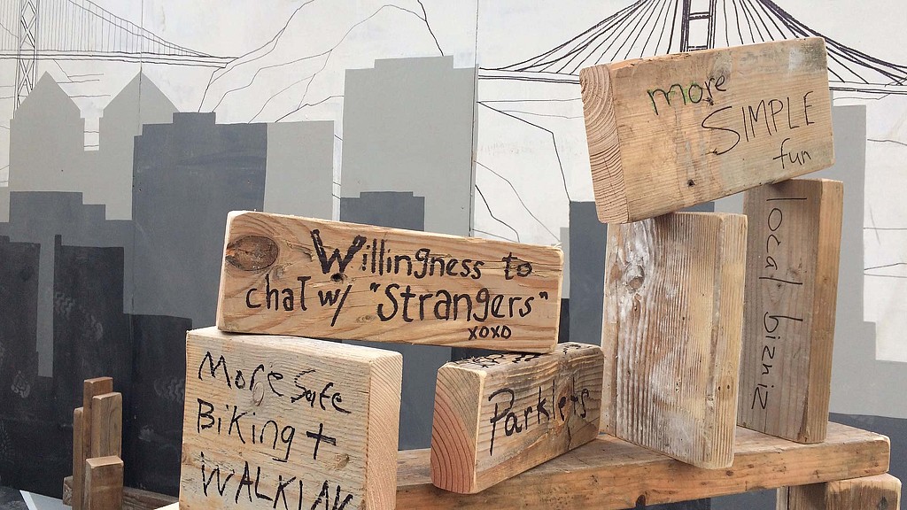 A group of wooden signs.