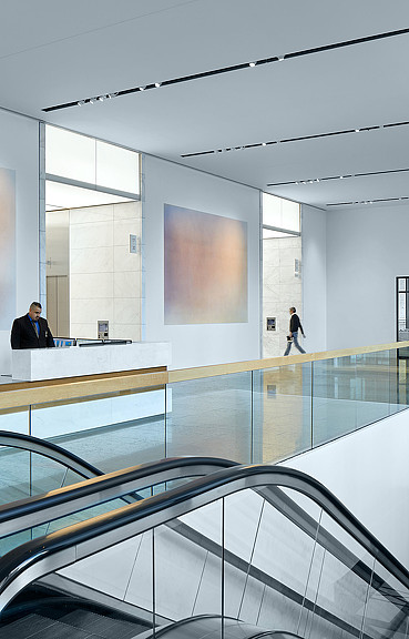 A man and woman in a building.