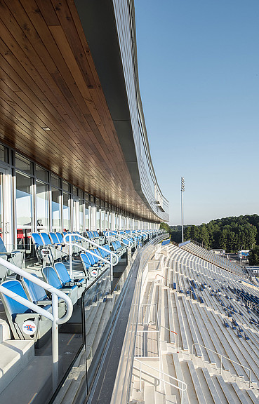 A building with a large deck.