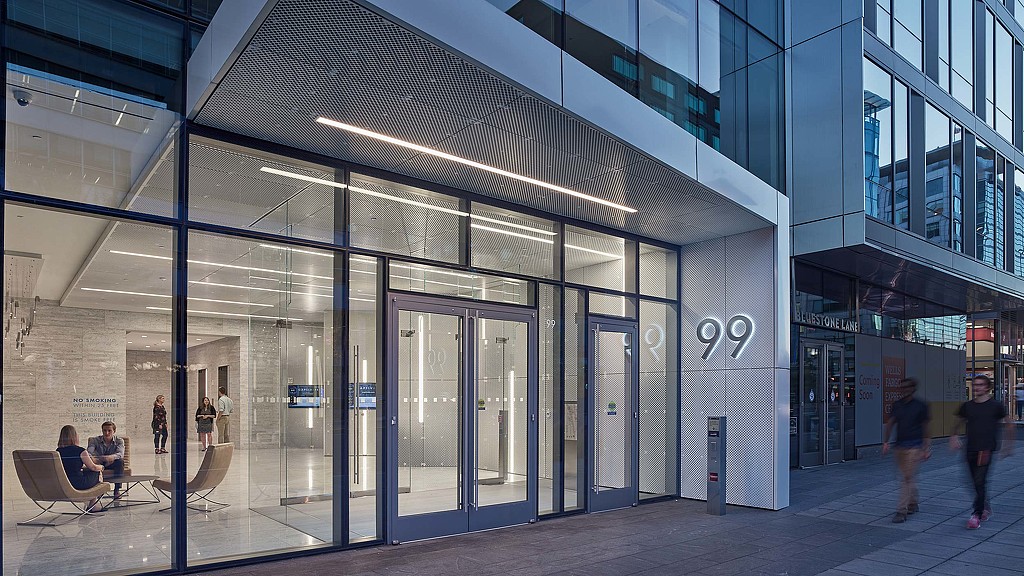 A building with glass walls.