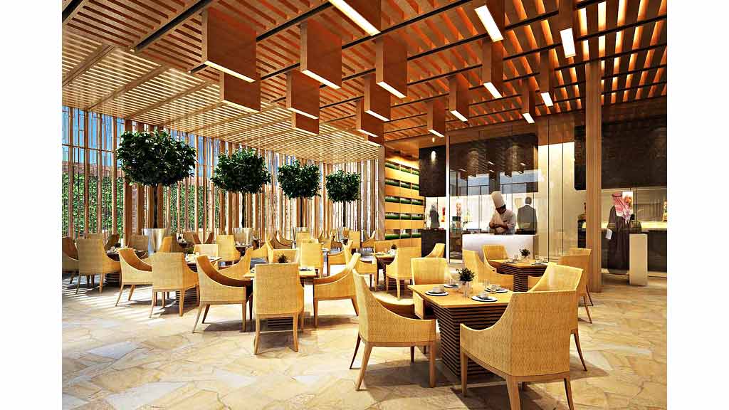 A room with tables and chairs.