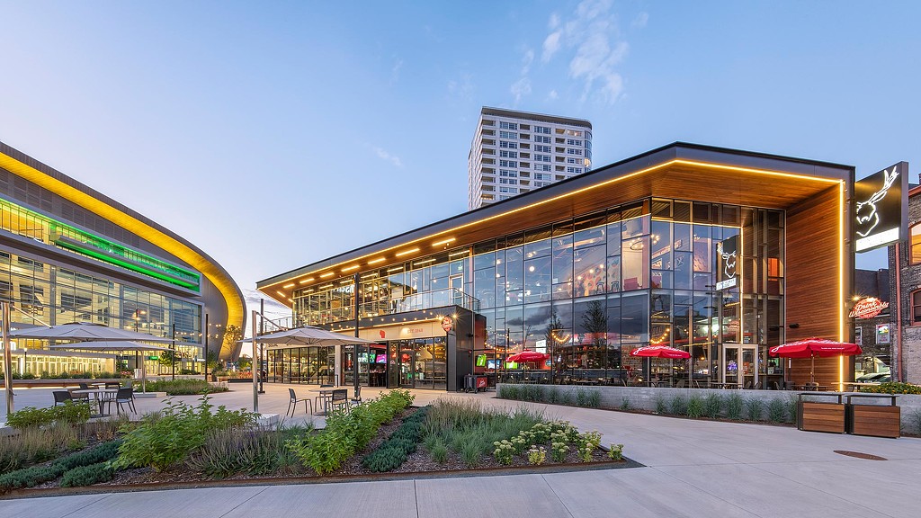 A building with glass windows.
