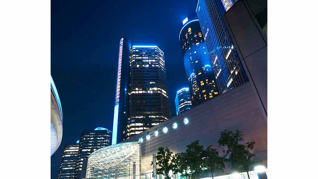A city with tall buildings.