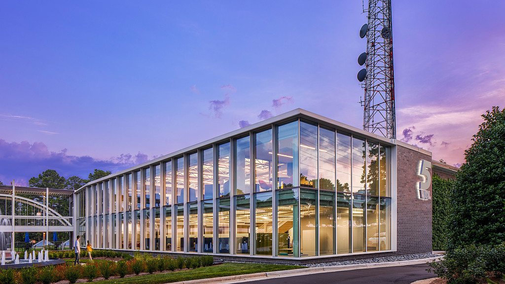 A building with glass walls.