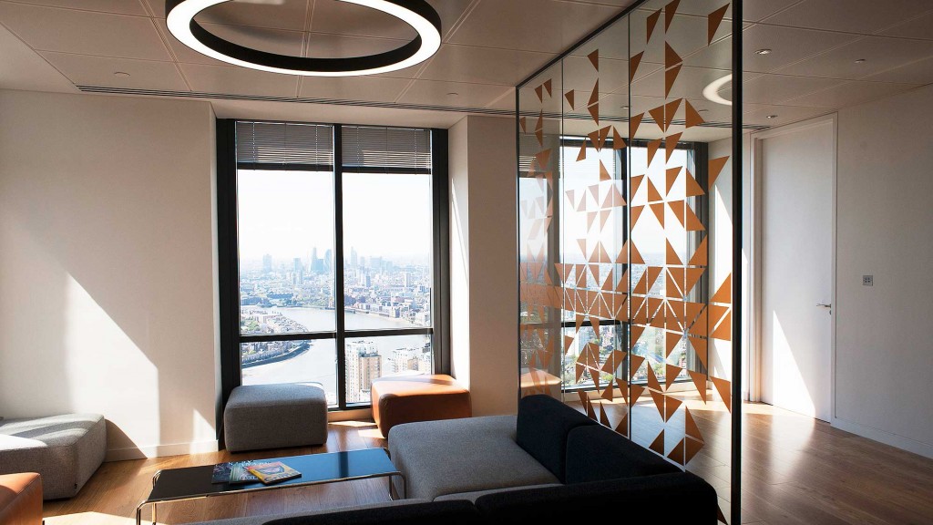 A living room with a large window.