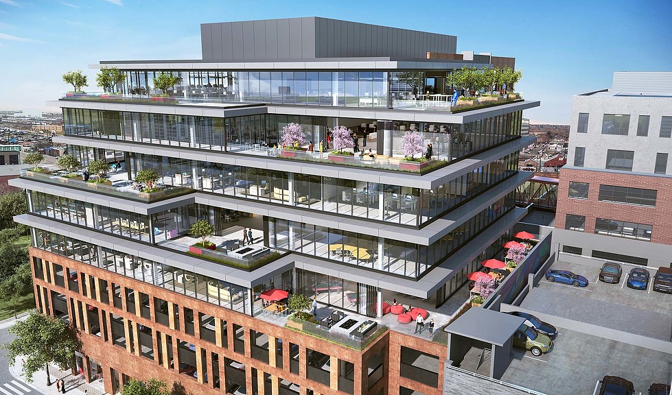 A building with a glass front.