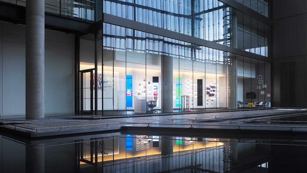 A building with glass walls.