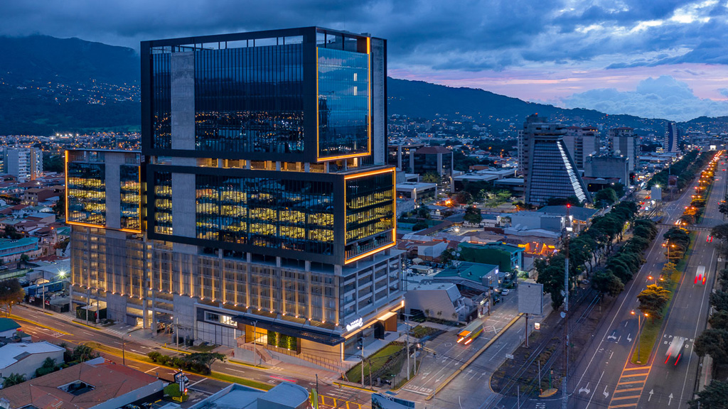 A large building with many windows.
