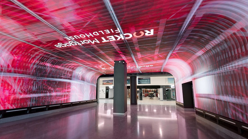 A red and white tunnel.