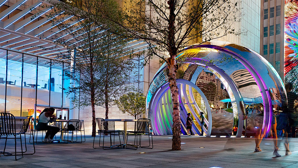 A large colorful sculpture.