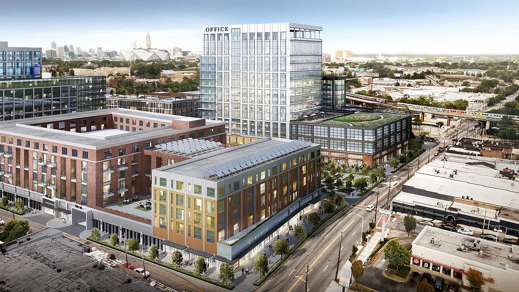 A high angle view of a building.