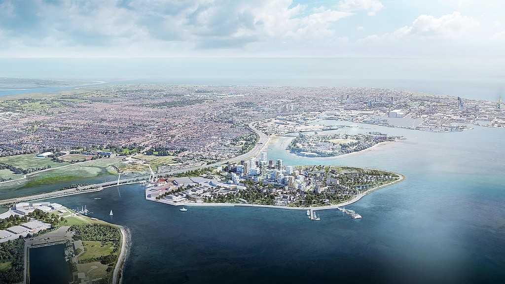 An aerial view of a city.