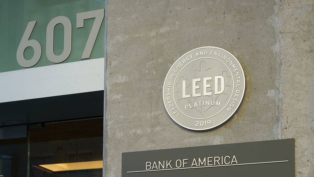 A sign on a building.