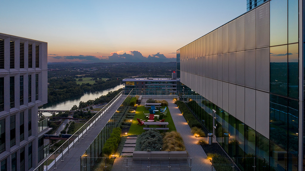 A building with a river running through it.